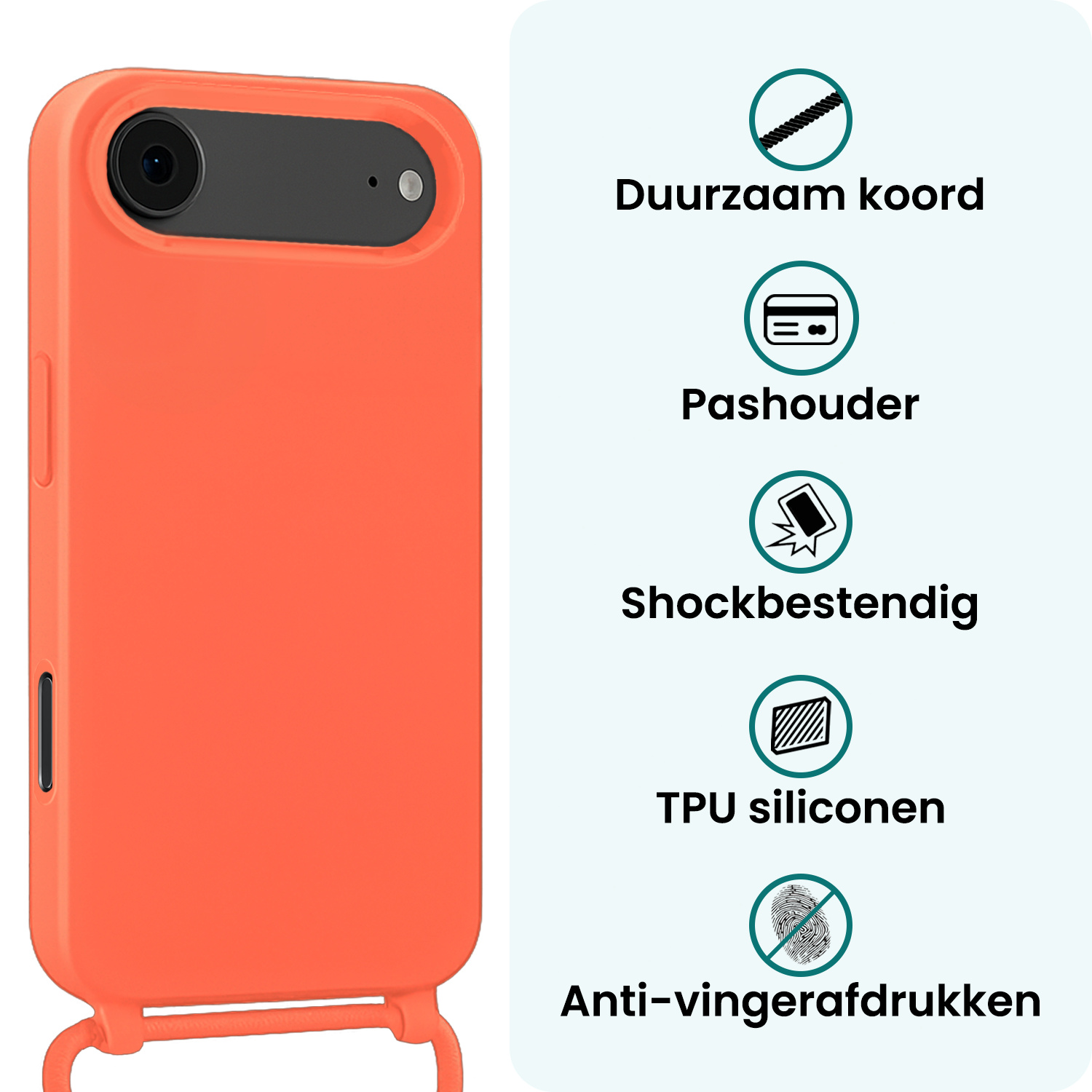 Forterra Forterra iPhone Air Hoesje met Koord Met 2x Screenprotector - Papaya
