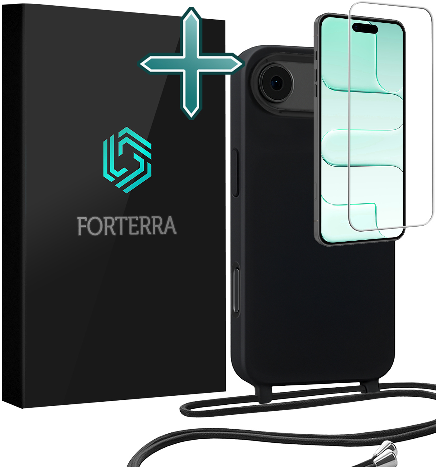 Forterra Forterra iPhone Air Hoesje met Koord Met Screenprotector - Zwart