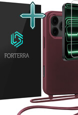 Forterra Forterra iPhone 17 Pro Hoesje met Koord Met Screenprotector - Aubergine