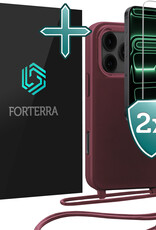 Forterra Forterra iPhone 17 Pro Hoesje met Koord Met 2x Screenprotector - Aubergine