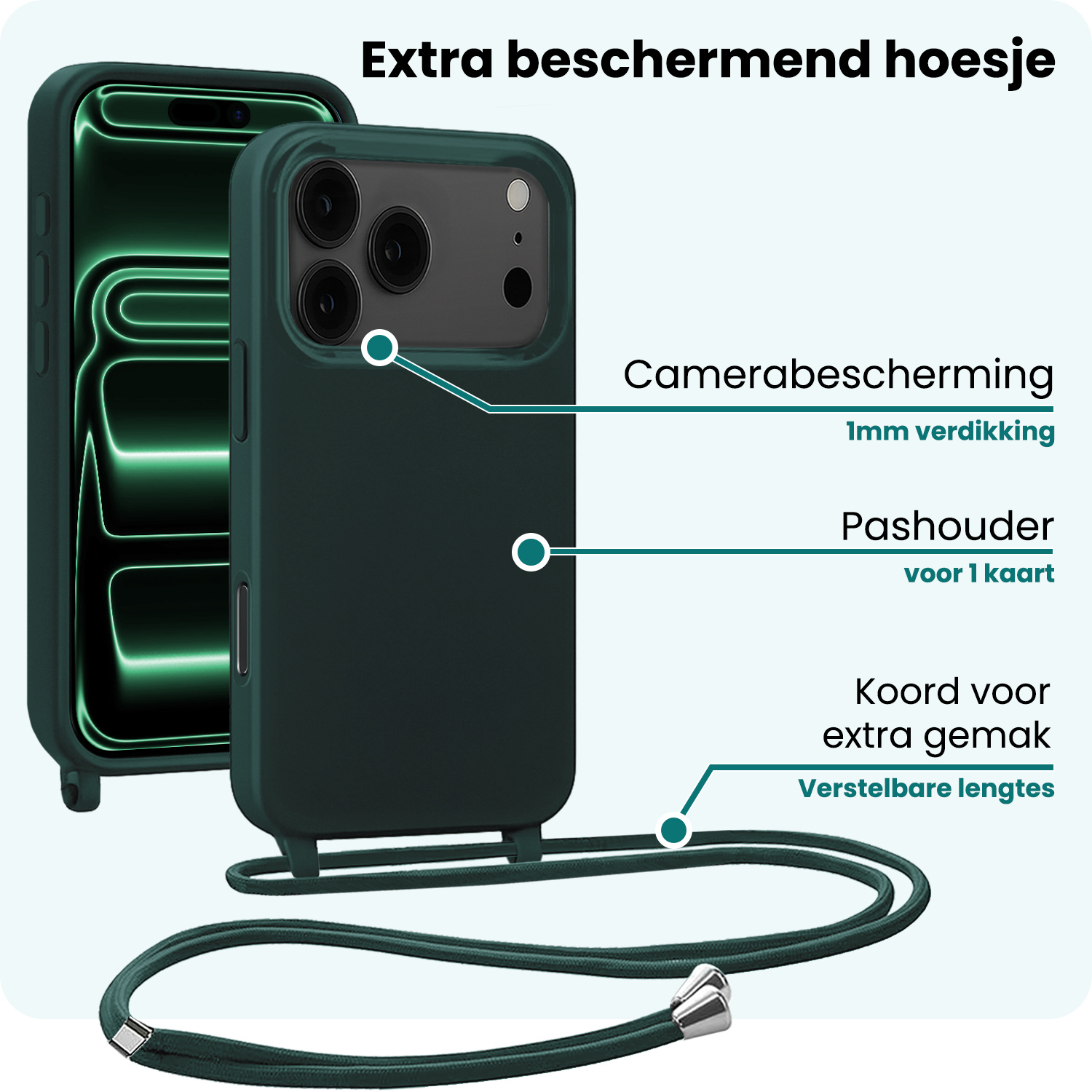 Forterra Forterra iPhone 17 Pro Hoesje met Koord - Donkergroen