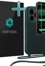Forterra Forterra iPhone 17 Pro Hoesje met Koord Met Screenprotector - Donkergroen