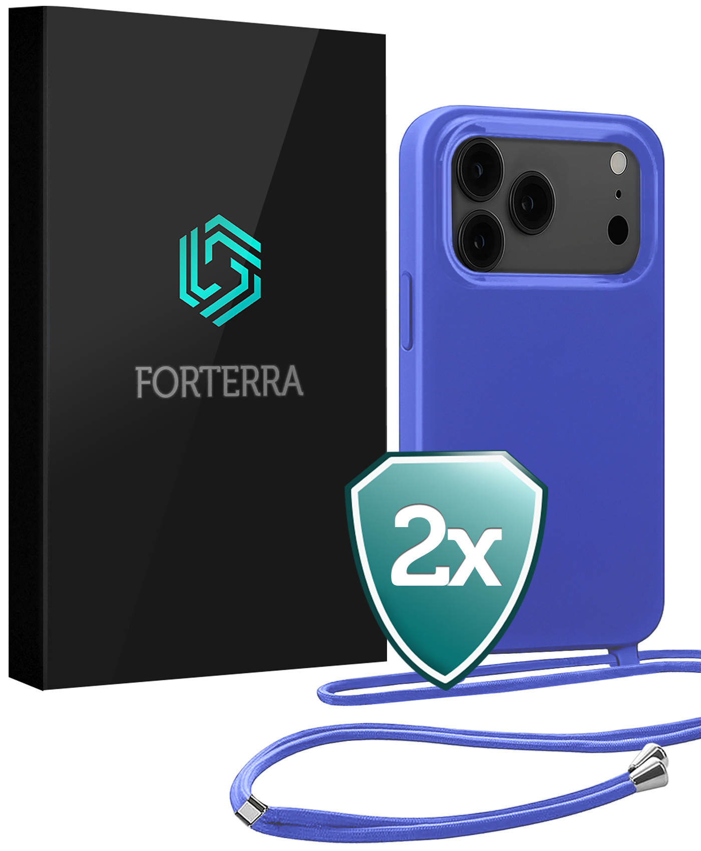 Forterra Forterra iPhone 17 Pro Hoesje met Koord - Fel Blauw - 2 PACK