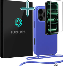 Forterra Forterra iPhone 17 Pro Hoesje met Koord Met Screenprotector - Fel Blauw