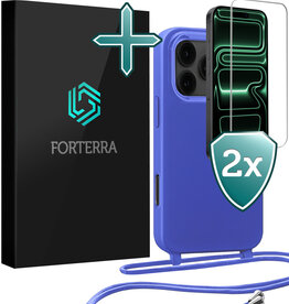 Forterra Forterra iPhone 17 Pro Hoesje met Koord Met 2x Screenprotector - Fel Blauw