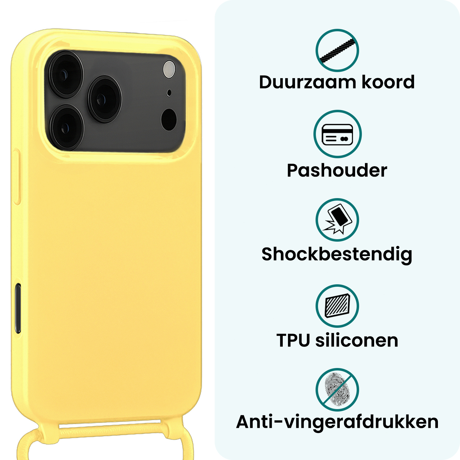 Forterra Forterra iPhone 17 Pro Hoesje met Koord - Geel - 2 PACK