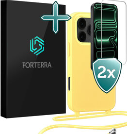 Forterra Forterra iPhone 17 Pro Hoesje met Koord Met 2x Screenprotector - Geel