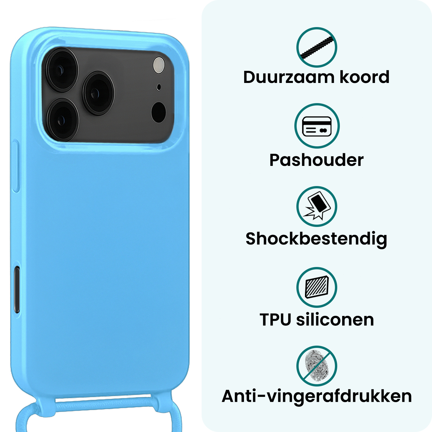 Forterra Forterra iPhone 17 Pro Hoesje met Koord - Lichtblauw