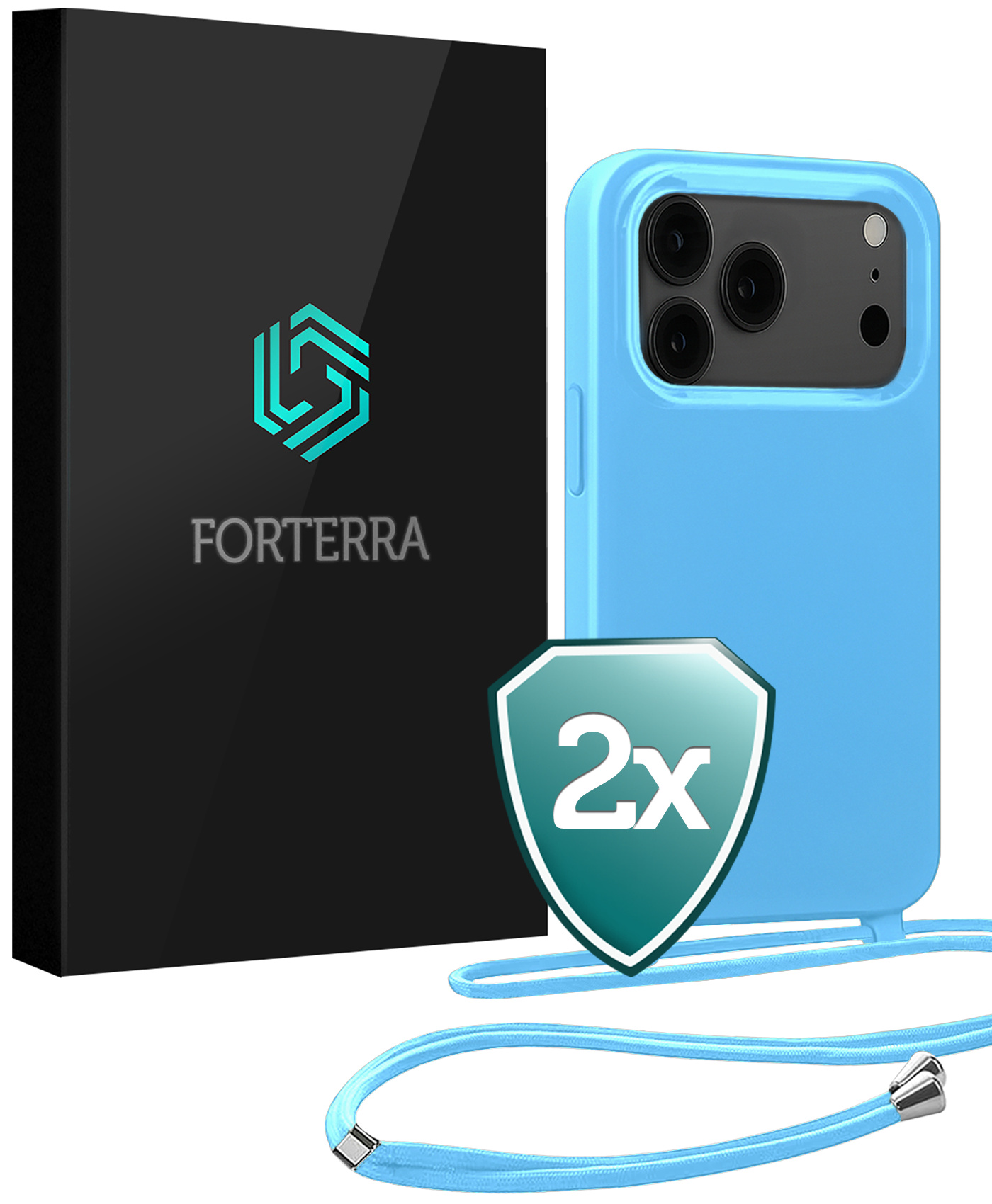 Forterra Forterra iPhone 17 Pro Hoesje met Koord - Lichtblauw - 2 PACK