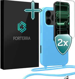 Forterra Forterra iPhone 17 Pro Hoesje met Koord Met 2x Screenprotector - Lichtblauw