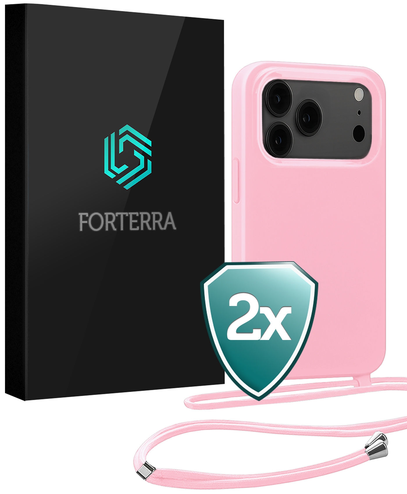 Forterra Forterra iPhone 17 Pro Hoesje met Koord - Lichtroze - 2 PACK
