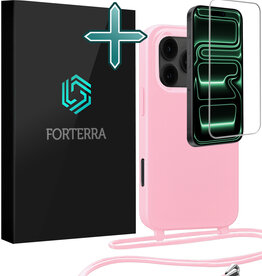 Forterra Forterra iPhone 17 Pro Hoesje met Koord Met Screenprotector - Lichtroze