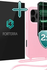 Forterra Forterra iPhone 17 Pro Hoesje met Koord Met 2x Screenprotector - Lichtroze