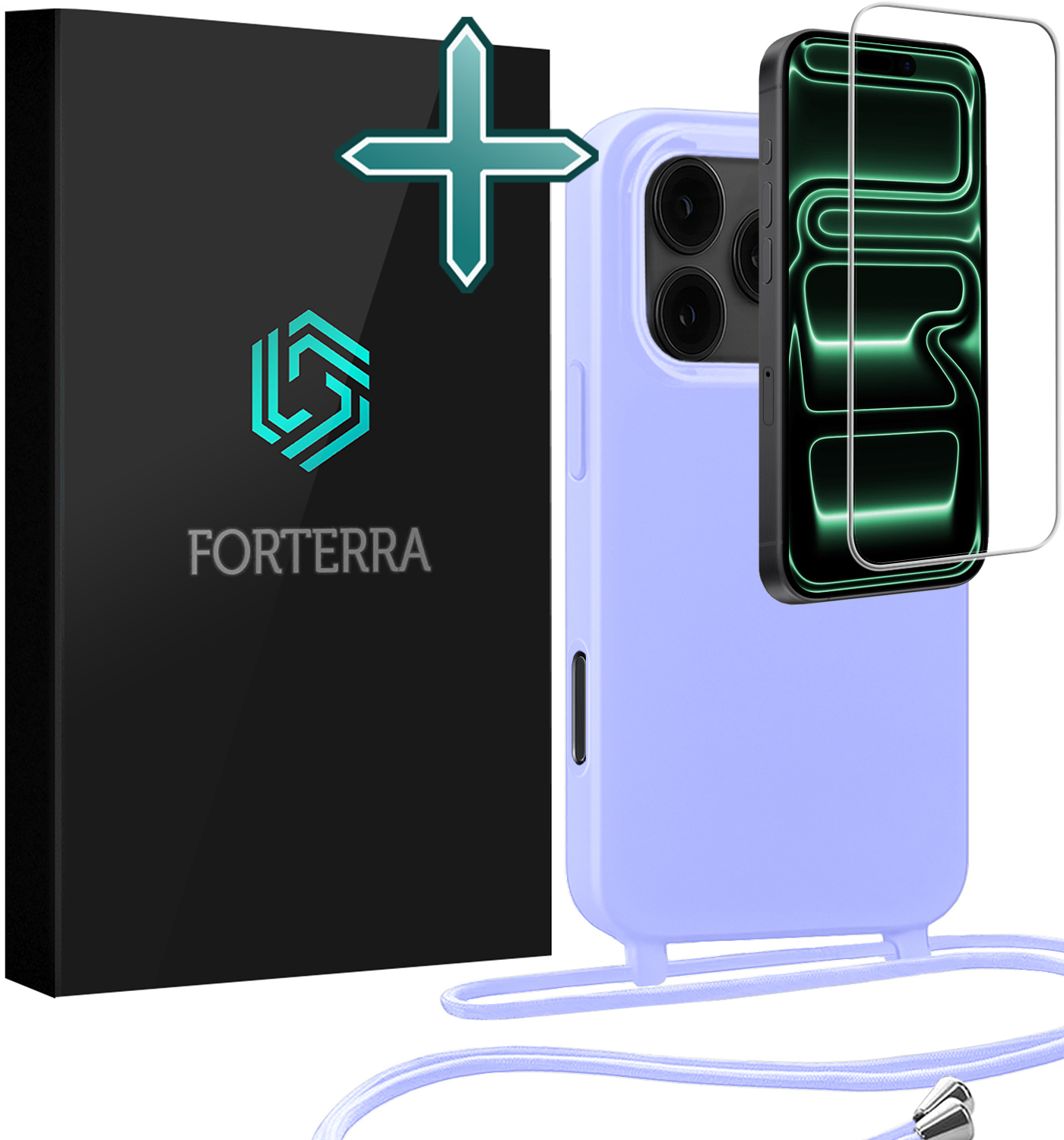 Forterra Forterra iPhone 17 Pro Hoesje met Koord Met Screenprotector - Lila