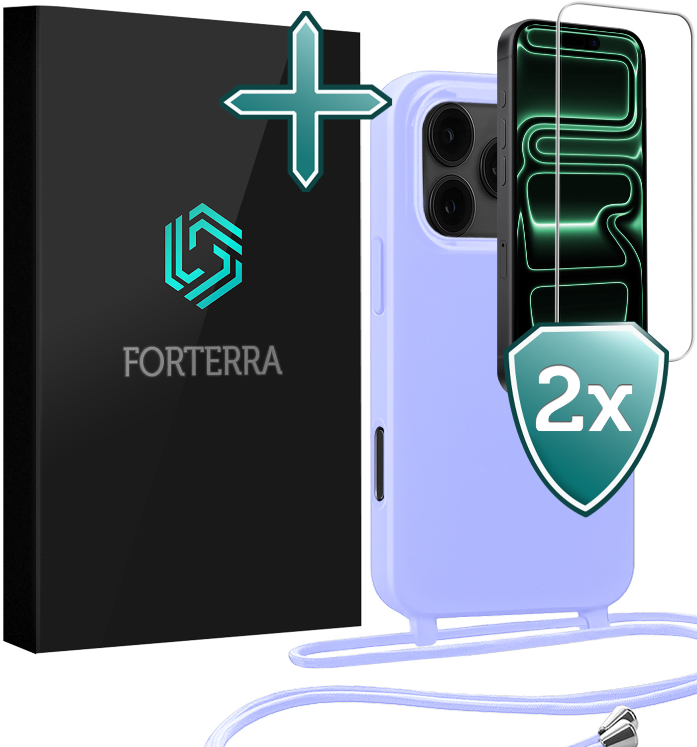 Forterra Forterra iPhone 17 Pro Hoesje met Koord Met 2x Screenprotector - Lila