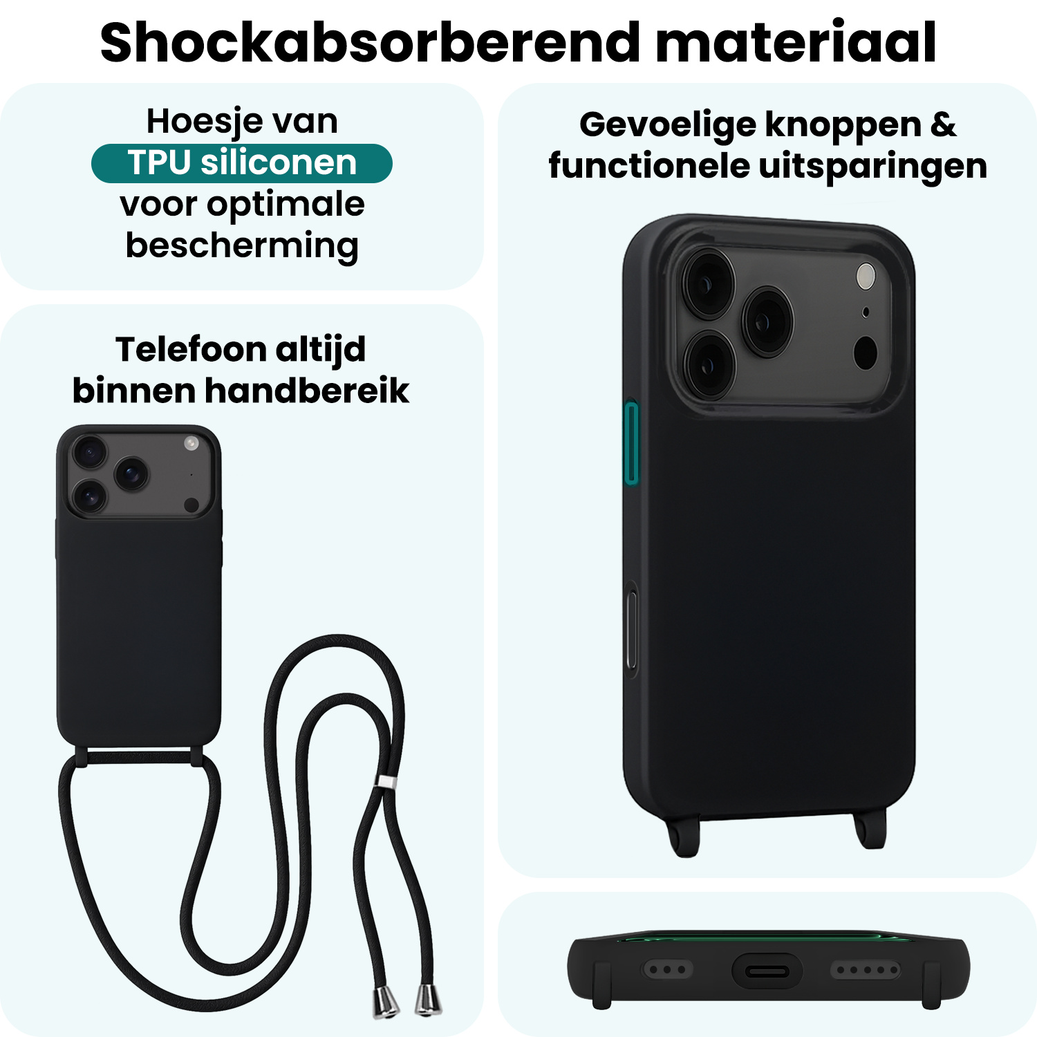 Forterra Forterra iPhone 17 Pro Hoesje met Koord - Zwart