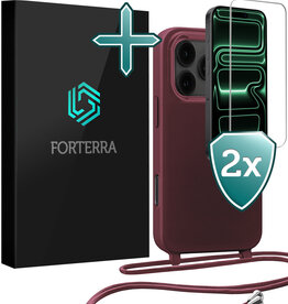 Forterra Forterra iPhone 17 Pro Max Hoesje met Koord Met 2x Screenprotector - Aubergine