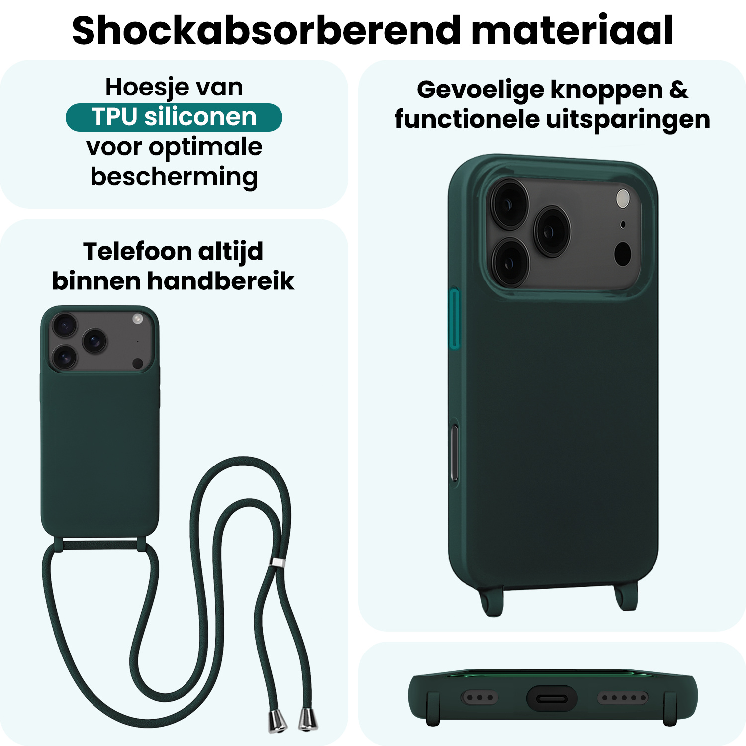 Forterra Forterra iPhone 17 Pro Max Hoesje met Koord - Donkergroen - 2 PACK