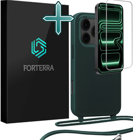 Forterra Forterra iPhone 17 Pro Max Hoesje met Koord Met Screenprotector - Donkergroen