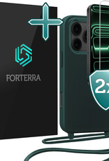 Forterra Forterra iPhone 17 Pro Max Hoesje met Koord Met 2x Screenprotector - Donkergroen