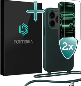 Forterra Forterra iPhone 17 Pro Max Hoesje met Koord Met 2x Screenprotector - Donkergroen