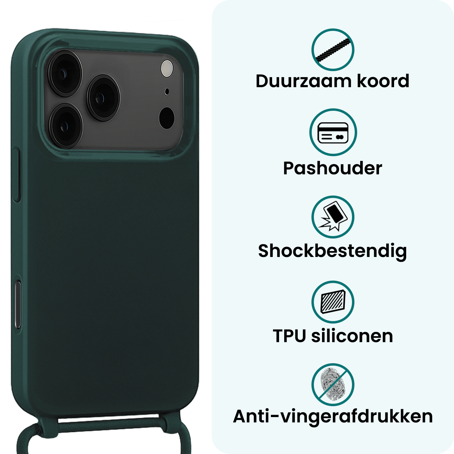 Forterra Forterra iPhone 17 Pro Max Hoesje met Koord Met 2x Screenprotector - Donkergroen