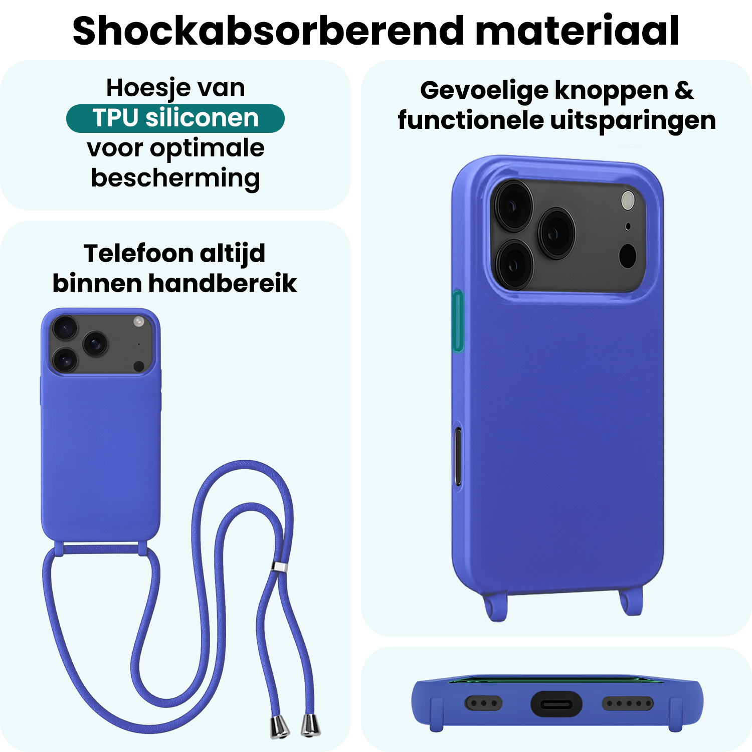 Forterra Forterra iPhone 17 Pro Max Hoesje met Koord - Fel Blauw