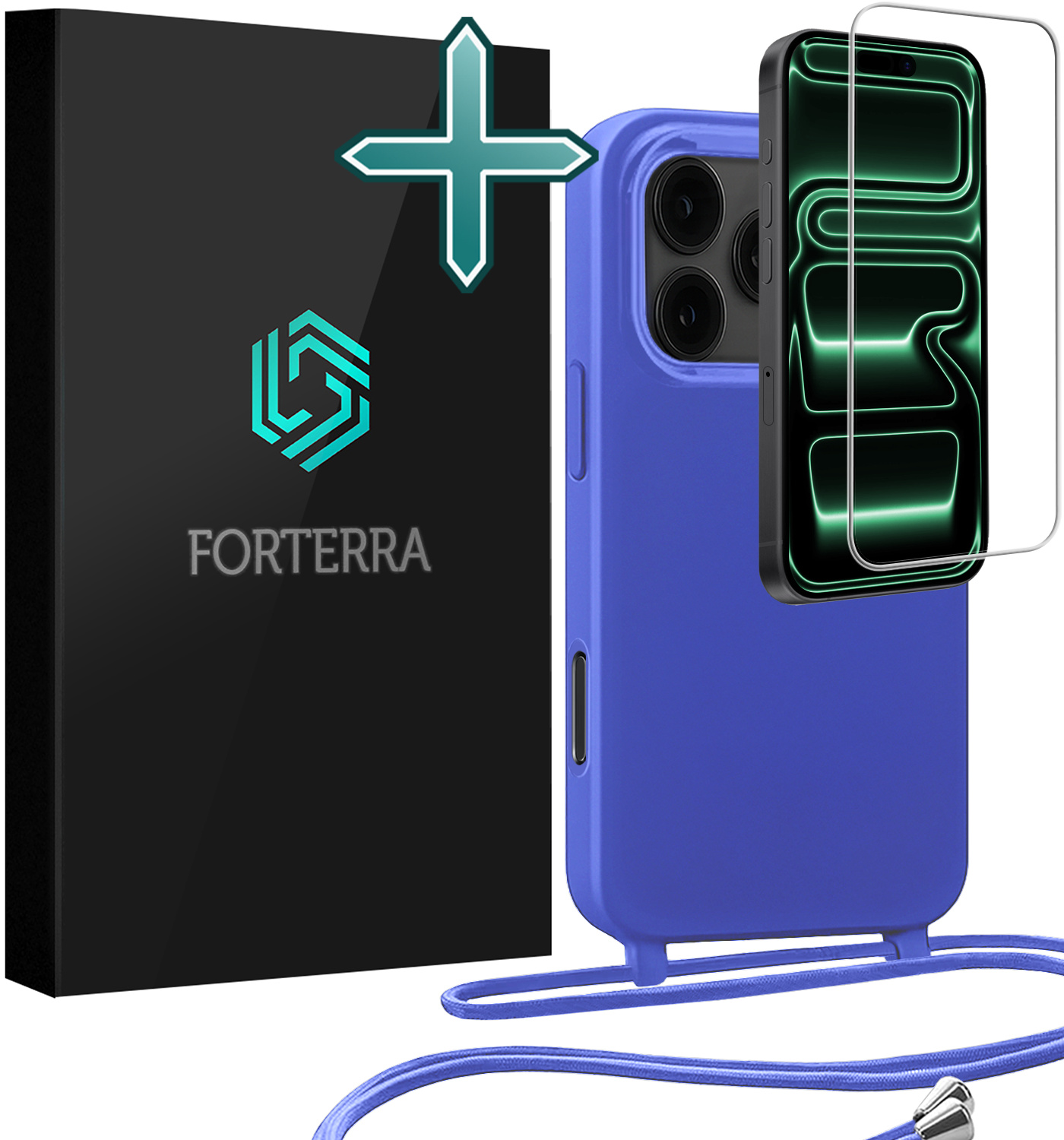 Forterra Forterra iPhone 17 Pro Max Hoesje met Koord Met Screenprotector - Fel Blauw