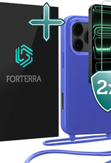 Forterra Forterra iPhone 17 Pro Max Hoesje met Koord Met 2x Screenprotector - Fel Blauw
