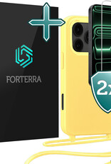 Forterra Forterra iPhone 17 Pro Max Hoesje met Koord Met 2x Screenprotector - Geel