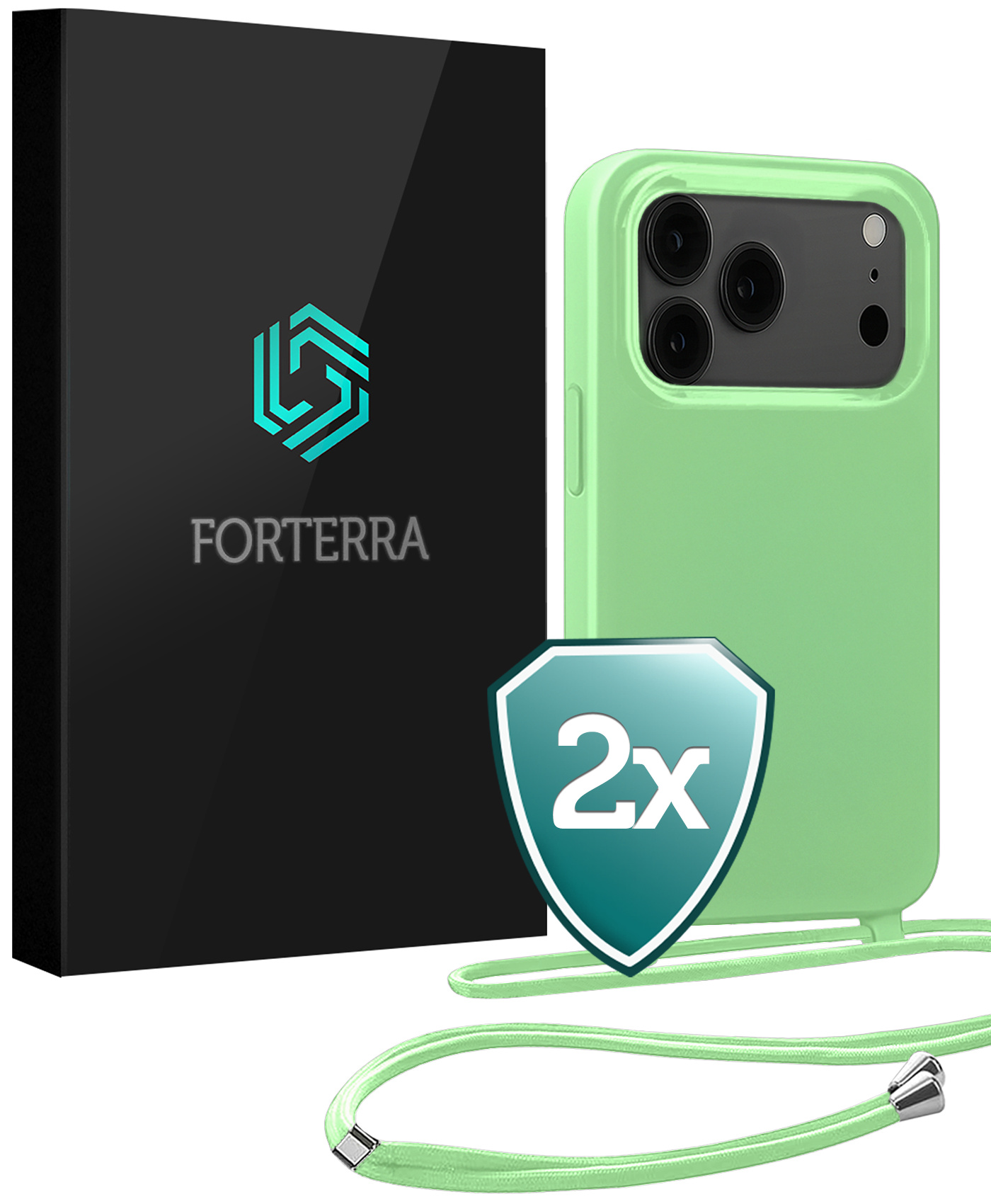 Forterra Forterra iPhone 17 Pro Max Hoesje met Koord - Groen - 2 PACK