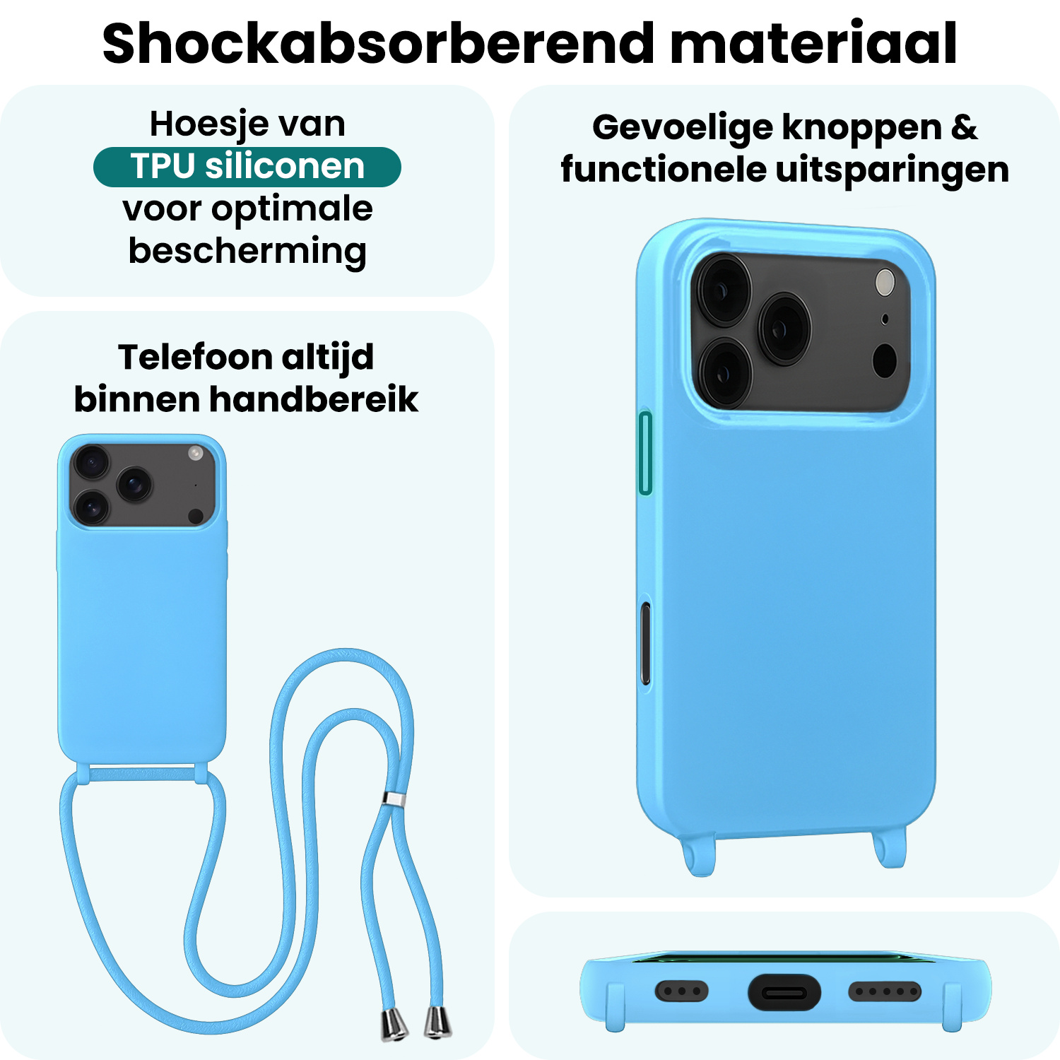 Forterra Forterra iPhone 17 Pro Max Hoesje met Koord - Lichtblauw