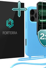 Forterra Forterra iPhone 17 Pro Max Hoesje met Koord Met 2x Screenprotector - Lichtblauw
