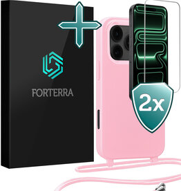 Forterra Forterra iPhone 17 Pro Max Hoesje met Koord Met 2x Screenprotector - Lichtroze
