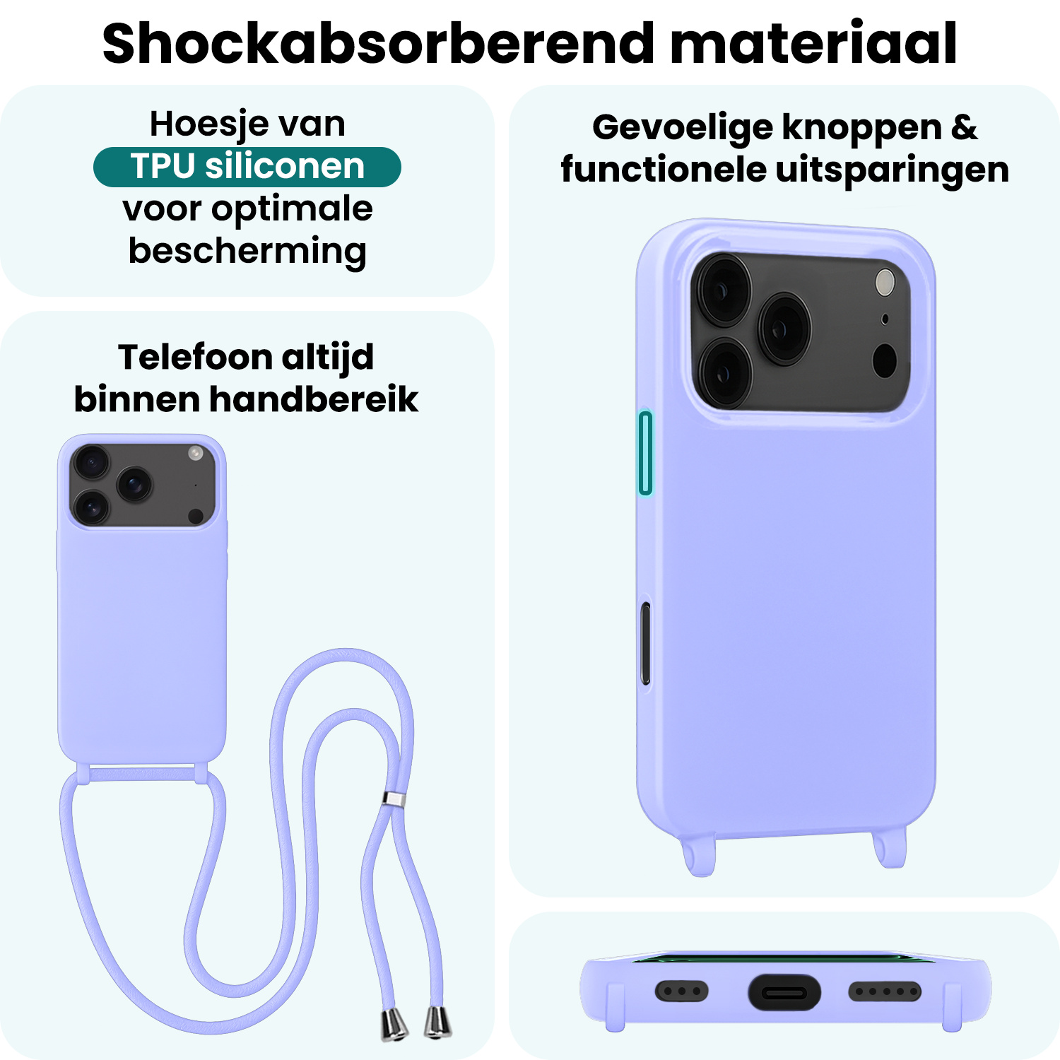 Forterra Forterra iPhone 17 Pro Max Hoesje met Koord - Lila
