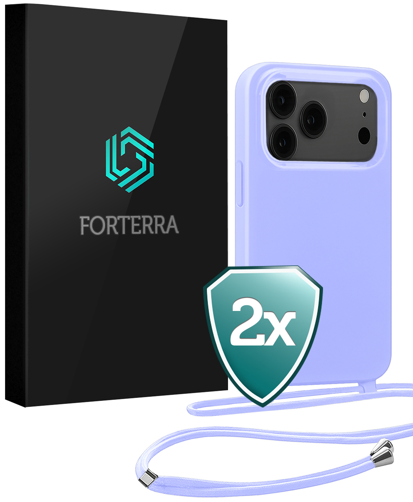 Forterra Forterra iPhone 17 Pro Max Hoesje met Koord - Lila - 2 PACK