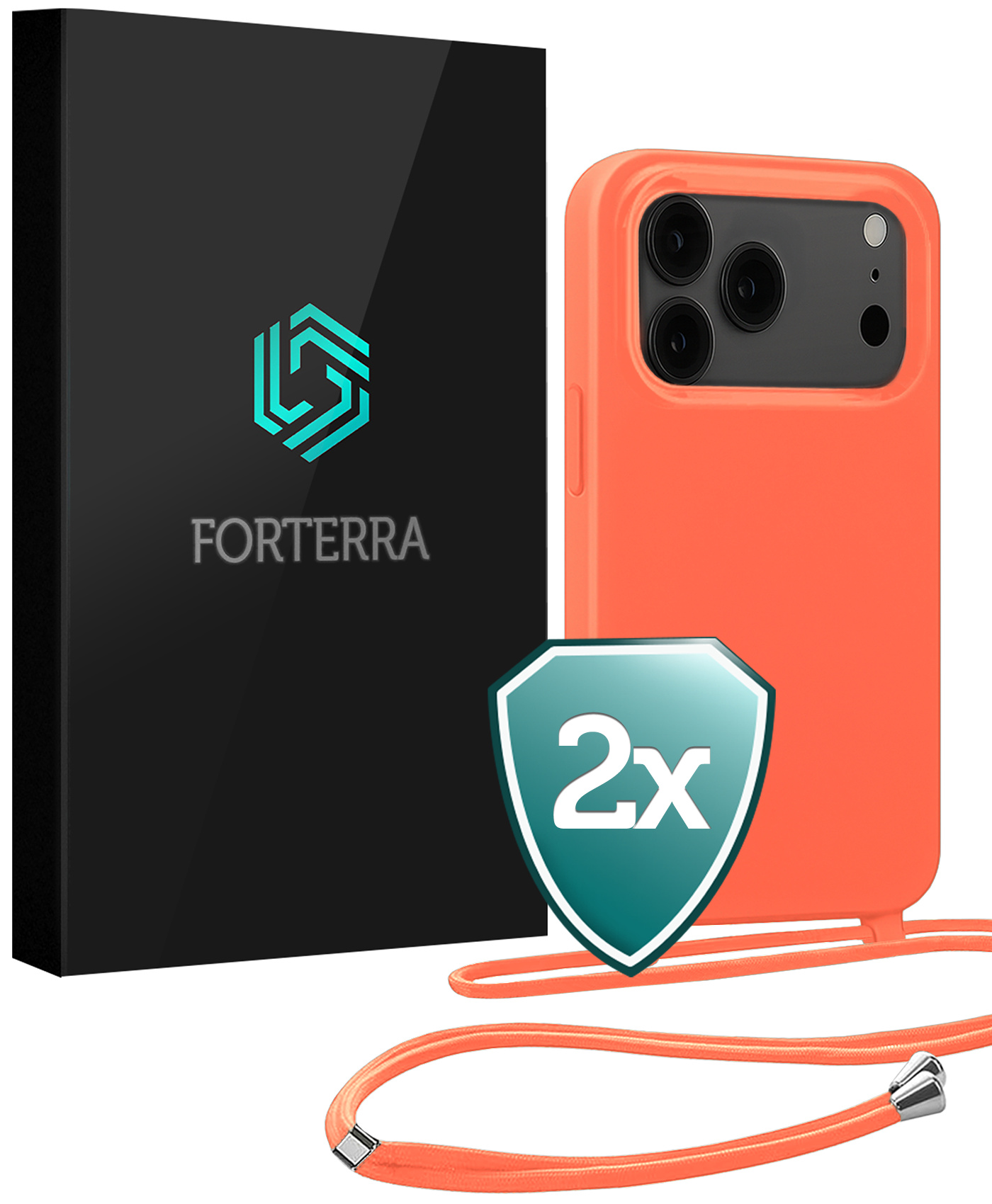 Forterra Forterra iPhone 17 Pro Max Hoesje met Koord - Papaya - 2 PACK