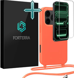 Forterra Forterra iPhone 17 Pro Max Hoesje met Koord Met Screenprotector - Papaya