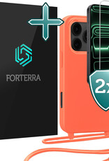 Forterra Forterra iPhone 17 Pro Max Hoesje met Koord Met 2x Screenprotector - Papaya