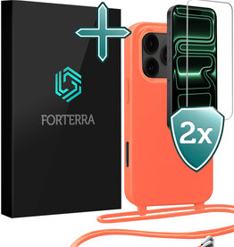 Forterra Forterra iPhone 17 Pro Max Hoesje met Koord Met 2x Screenprotector - Papaya