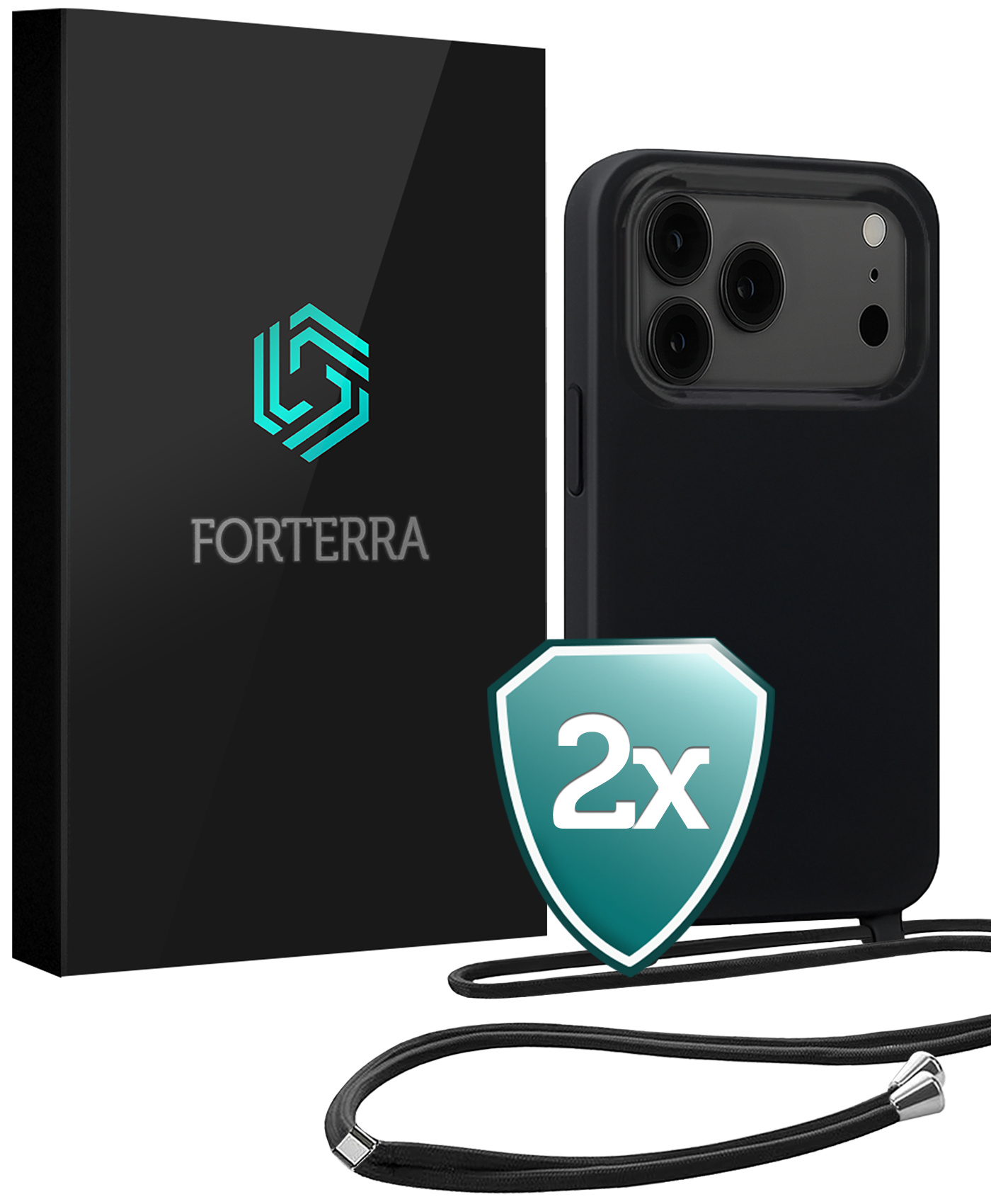 Forterra Forterra iPhone 17 Pro Max Hoesje met Koord - Zwart - 2 PACK