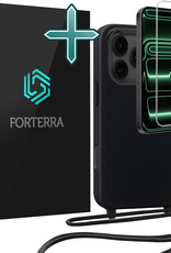 Forterra Forterra iPhone 17 Pro Max Hoesje met Koord Met Screenprotector - Zwart