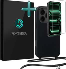 Forterra Forterra iPhone 17 Pro Max Hoesje met Koord Met Screenprotector - Zwart