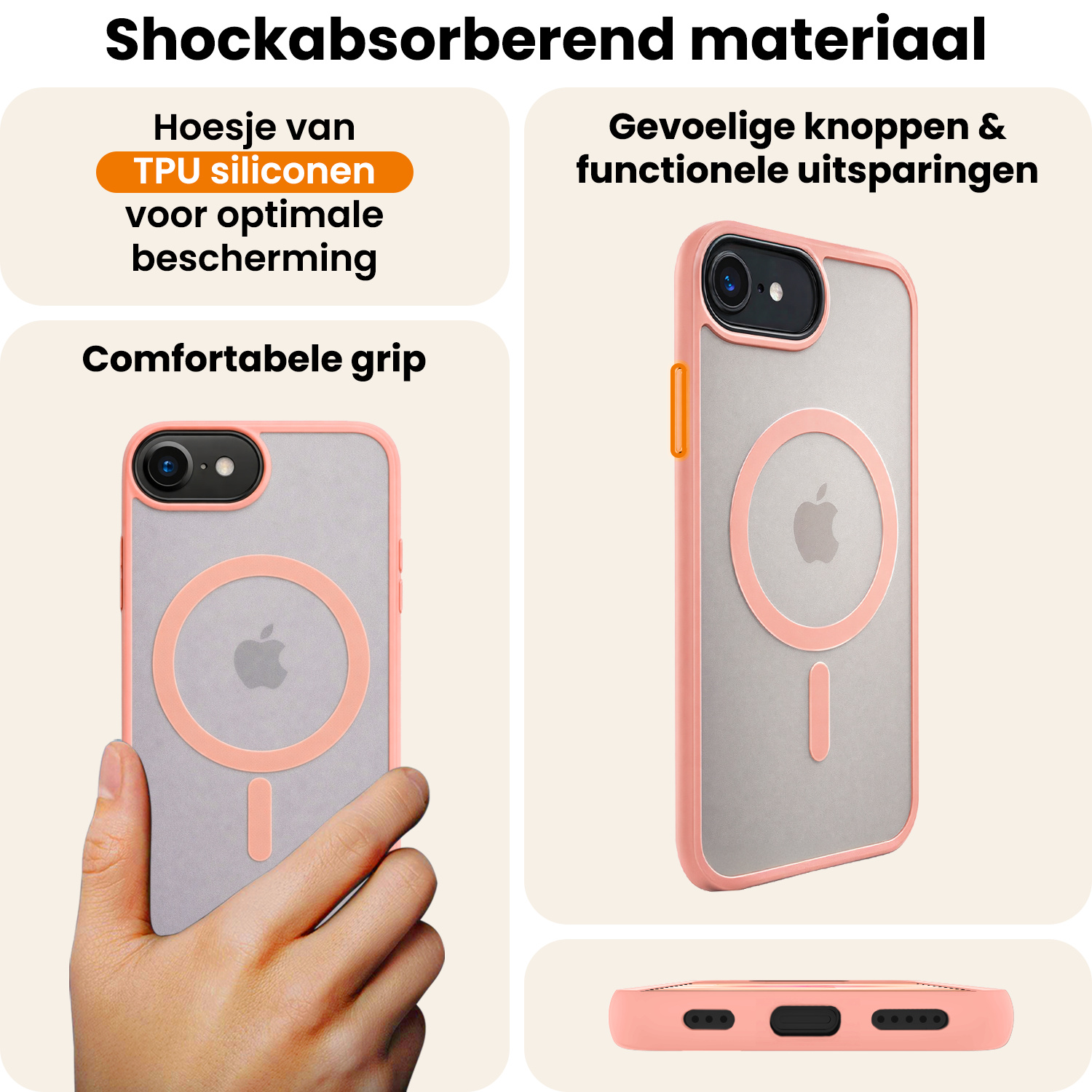 Nomfy Nomfy iPhone 17e Magsafe Hoesje Perzik Met Screenprotector