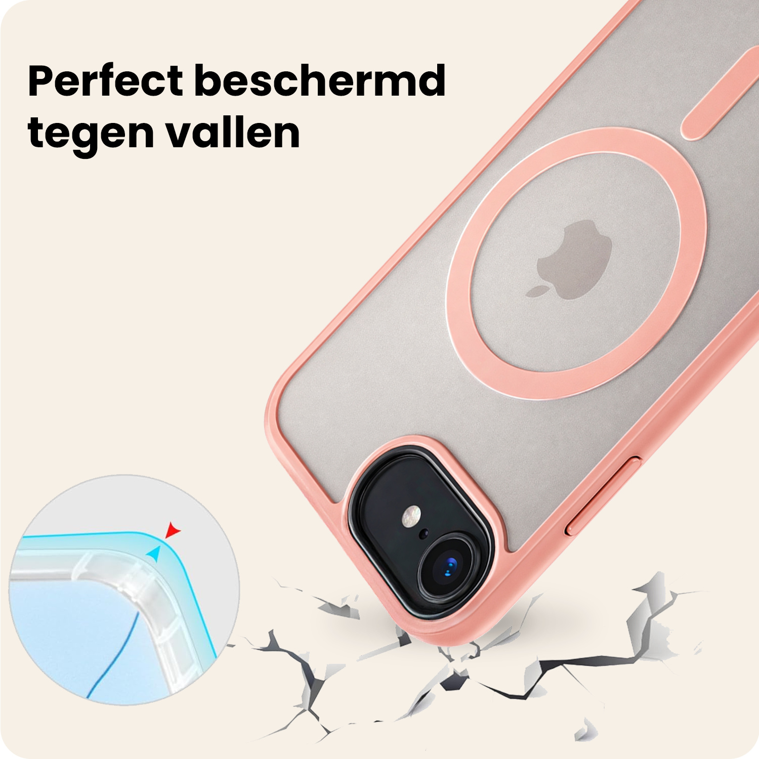 Nomfy Nomfy iPhone 17e Magsafe Hoesje Perzik Met 2x Screenprotector