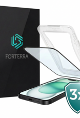 Forterra Screenprotector Geschikt voor iPhone 15 Pro Screenprotector Met Installatie Kit Flexibel Hybrid Full Cover - Screen Protector Geschikt voor iPhone 15 Pro Screenprotector Met Montage Frame Buigbaar Glas - 3 PACK