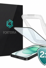 Forterra Screenprotector Geschikt voor iPhone 15 Screenprotector Met Installatie Kit Flexibel Hybrid Full Cover - Screen Protector Geschikt voor iPhone 15 Screenprotector Met Montage Frame Buigbaar Glas - 2 PACK
