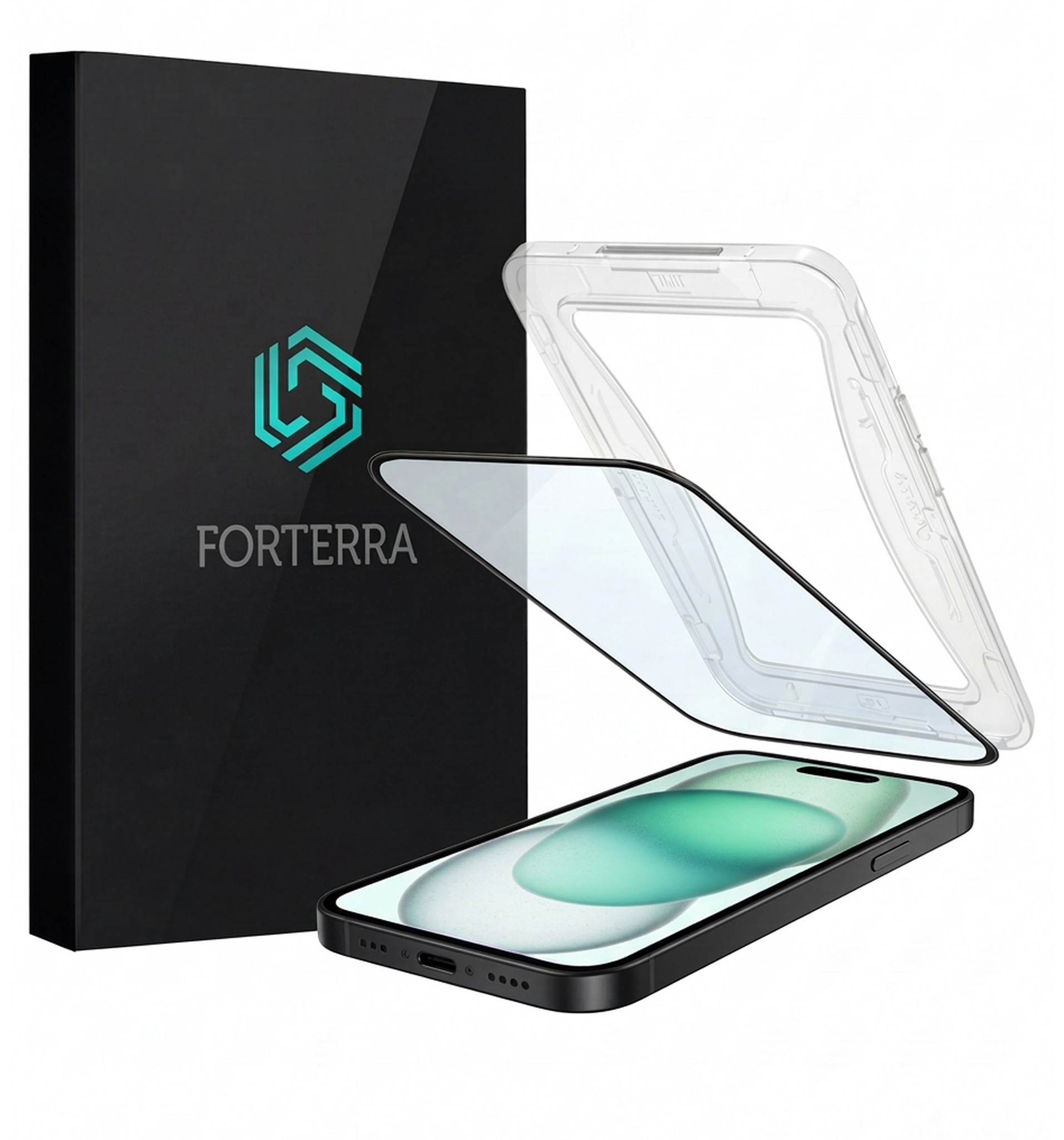 Forterra Screenprotector Geschikt voor iPhone 15 Screenprotector Met Installatie Kit Flexibel Hybrid Full Cover - Screen Protector Geschikt voor iPhone 15 Screenprotector Met Montage Frame Buigbaar Glas