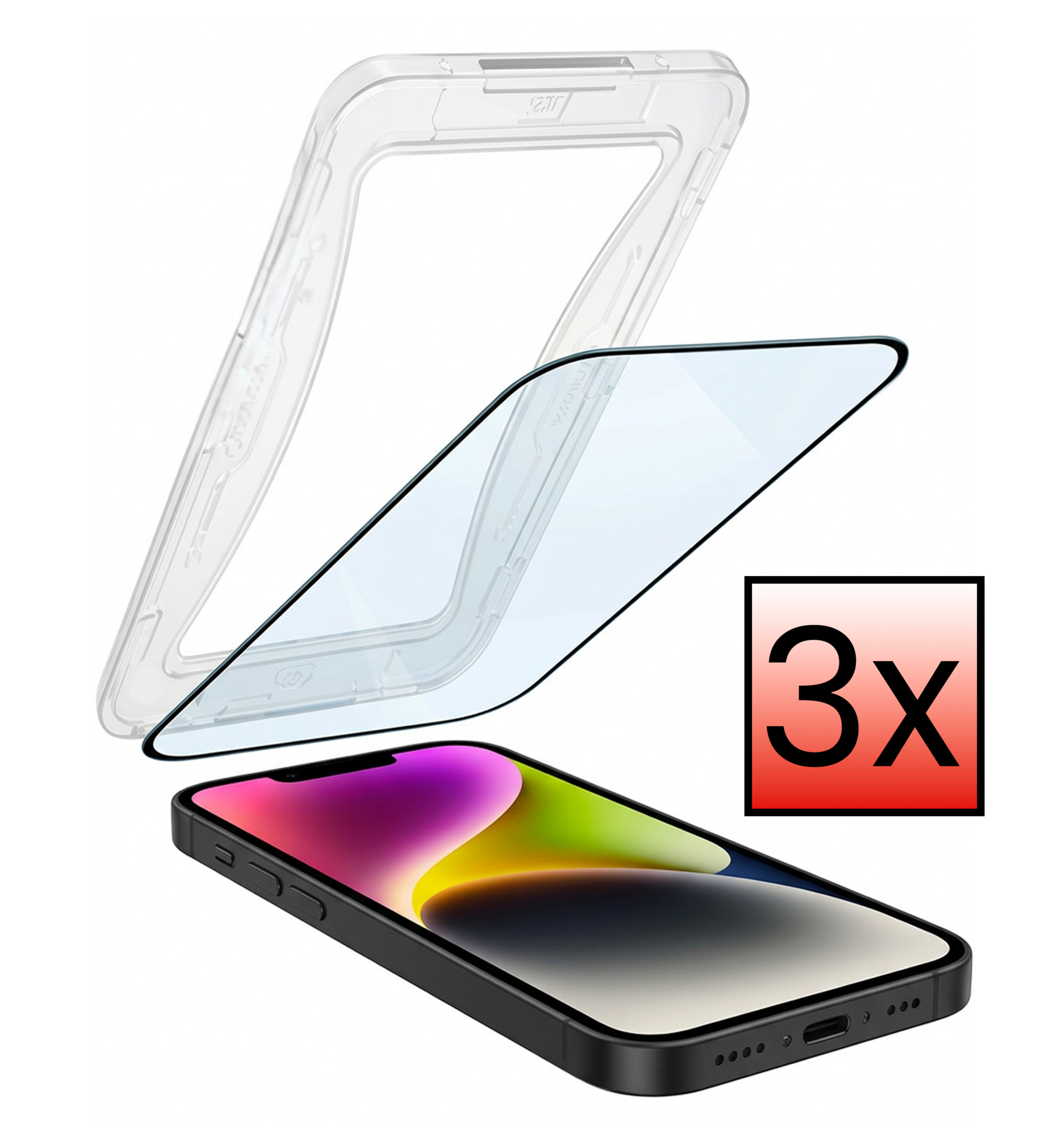 NoXx Screenprotector Geschikt voor iPhone 14 Pro Max Screenprotector Met Montage Frame Hybrid Flexibel Glass Full Cover - 3 PACK