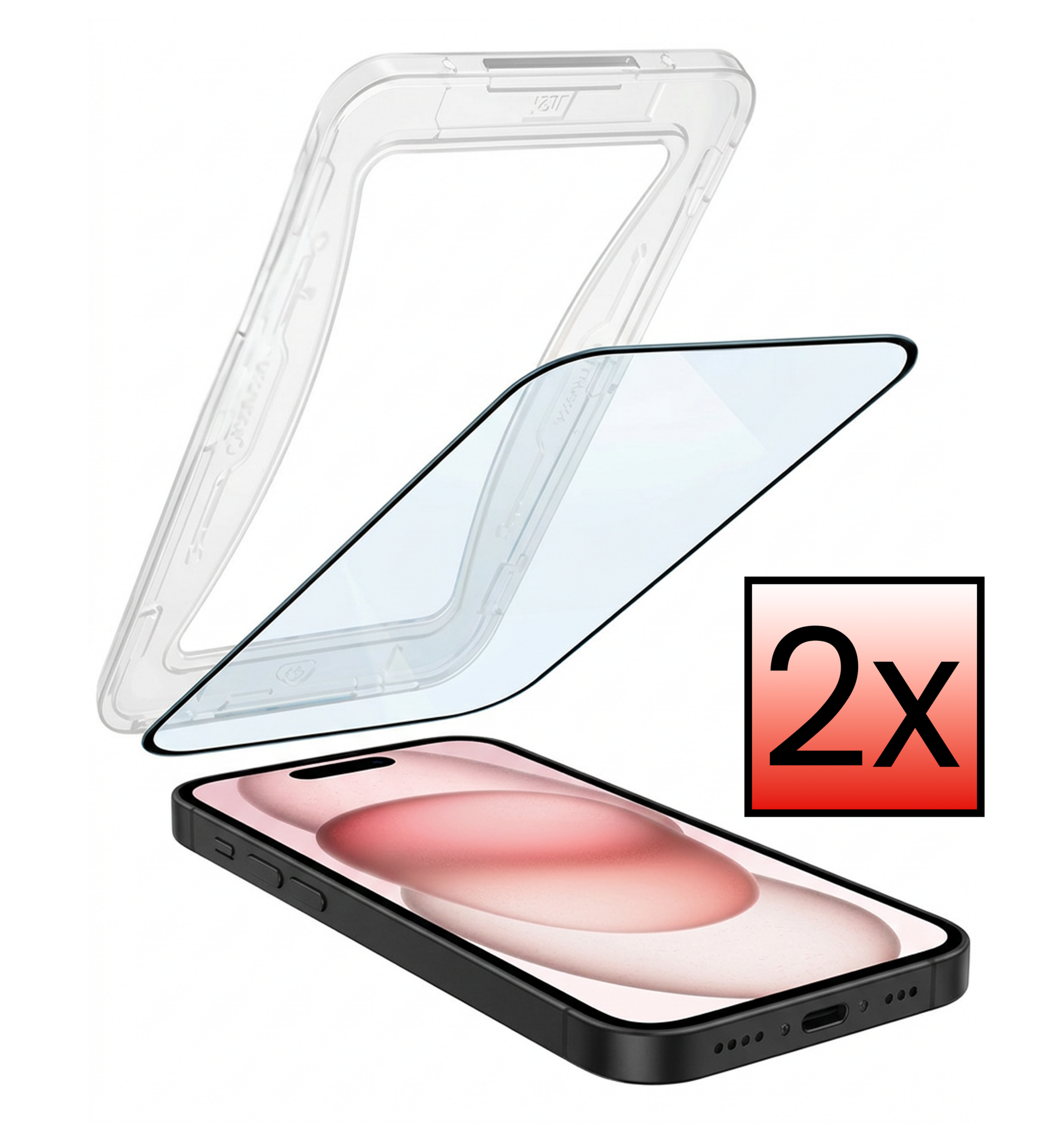 NoXx Screenprotector Geschikt voor iPhone 15 Pro Screenprotector Met Montage Frame Hybrid Flexibel Glass Full Cover - 2 PACK